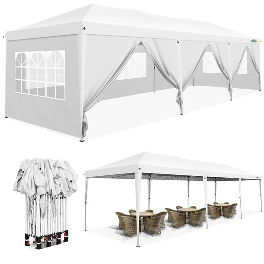 COBIZI 10x30 Pop Up Canopy Tent with 8 Removable Sidewalls Waterproof Commercial Instant Shelter Outdoor Party Tent Portable Canopy Tent for Parties with Carry Bag and 4 Sandbags (White, 10'x - WoodArtSupply