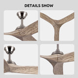 NWIASS 60 Inch Ceiling Fan No Light, Large Outdoor Ceiling Fan without Light with Remote, Premium Grey 3 Blade Solid Wood Ceiling Fan-Brushed Nickel, Modern Quiet DC Ceiling Fan for Patio Exterior NWIASS