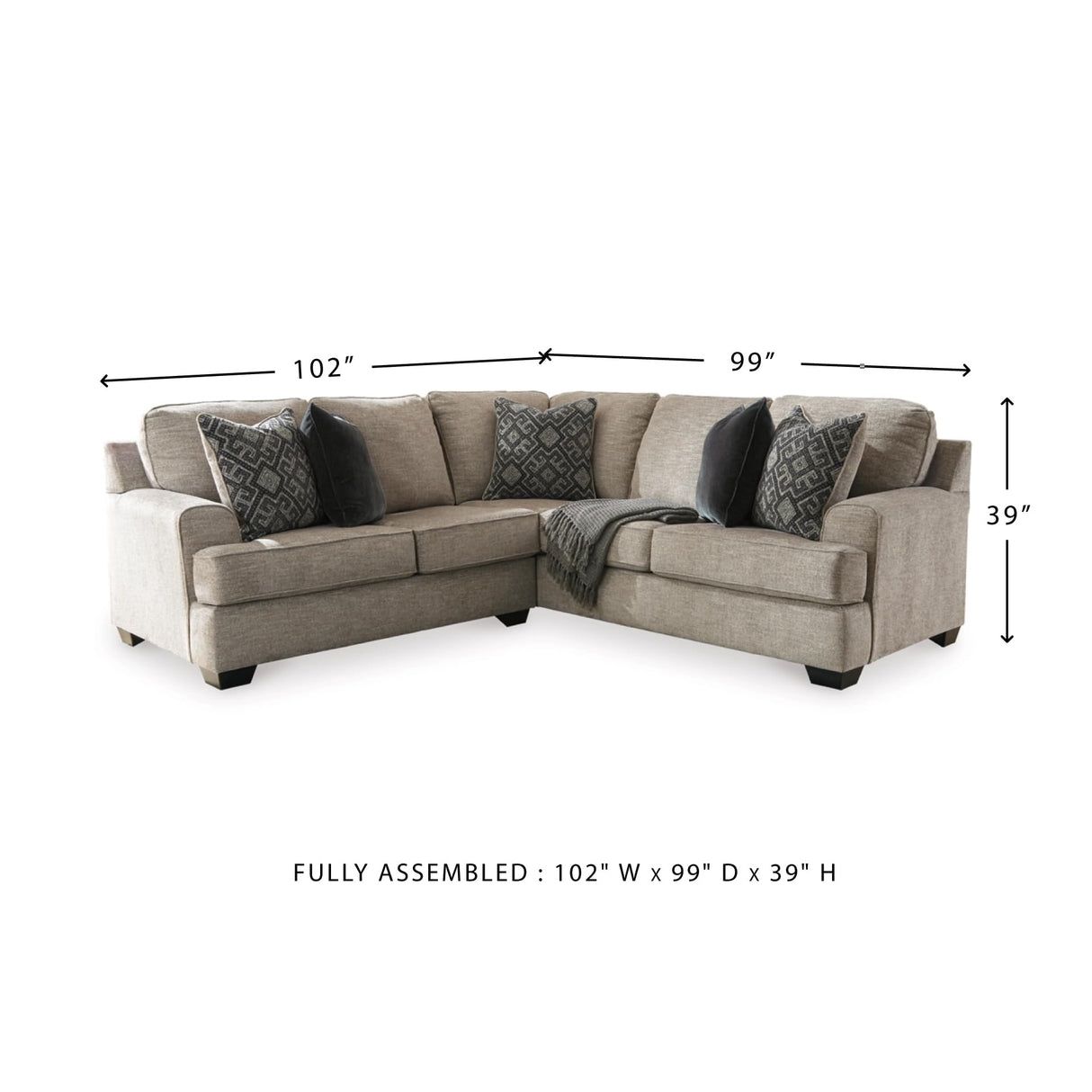 Signature Design by Ashley Bovarian Casual L-Shaped 2-Piece Sectional with Loose Seat Cushions and 5 Accent Pillows, Light Brown Signature Design by Ashley