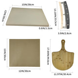 Rectangular Pizza Stone 4 Sets,12"x15"x0.59"(OAK) Pizza Stone for Oven and Grill with Bamboo Pizza Peel, Pizza Cutter and 10pcs Cooking Paper,Grill Stone Baking Stone for Bread,BBQ,Grill DAILJMON