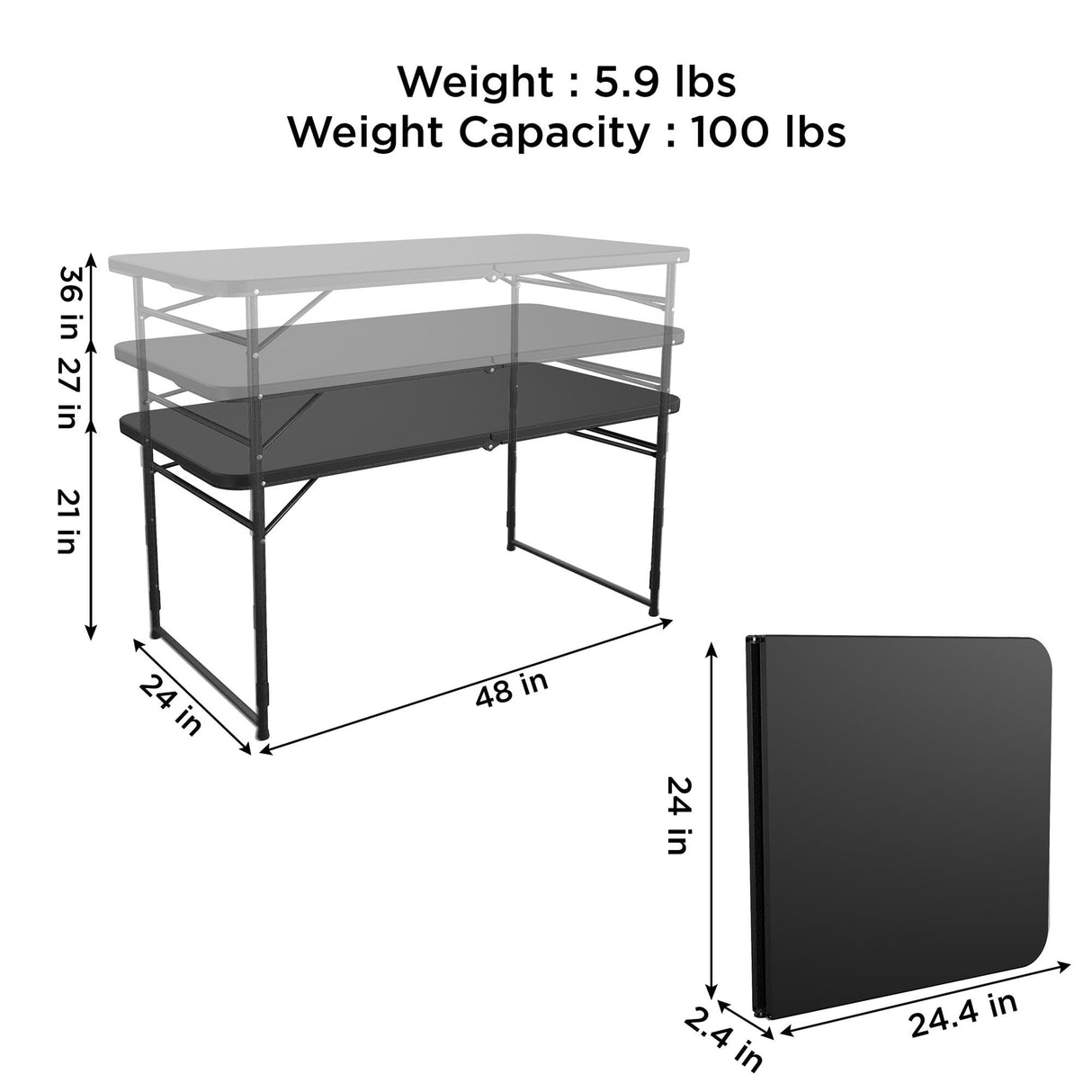 COSCO 4 ft. Fold-in-Half Adjustable Height Indoor/Outdoor Utility Table, Black Cosco