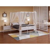 East West Furniture - GEQCWHI - Glendale Queen Size Bed Frame with Modern Designed Headboard and Footboard - Canopy Metal Frame in Powder Coating Linen White East West Furniture