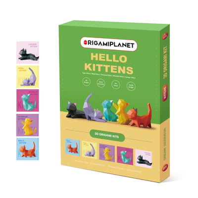 ORIGAMIPLANET Hello Kittens 3D Origami Paper Craft Gift Set-5 pcs, Cute Cat Pre-Cut Origami Kit, Animal Paper Sculpture Kit for Teens & Adults, Home Decor DIY Art Gift for Birthday, Family Activity