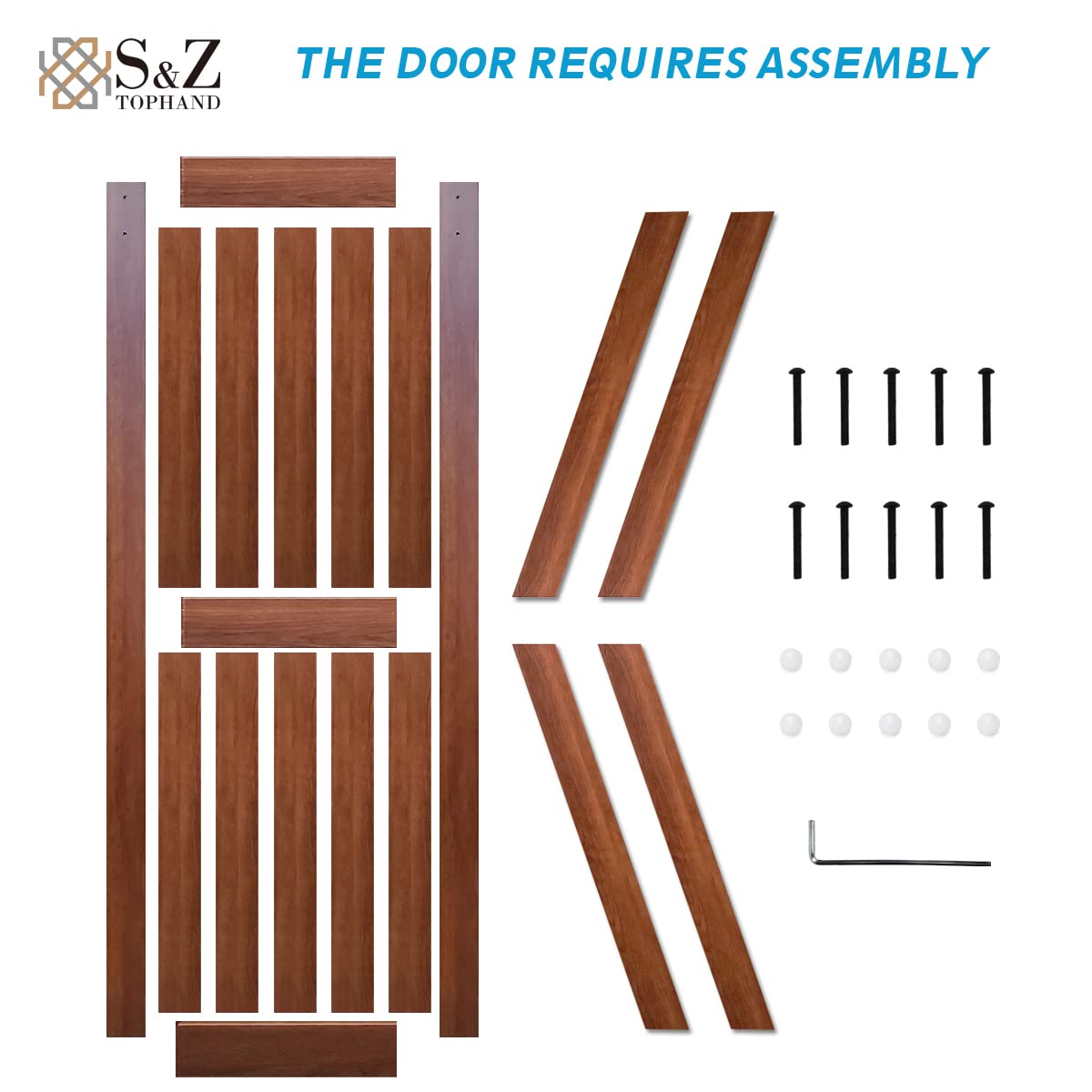 S&Z TOPHAND® 54 in x 80 in PVC Barn Door, Brown Wood Texture, British Brace Barn Door/Modern Style/Sliding Door/Simple Assembly is Required S&Z TOPHAND