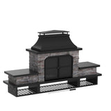 Sunjoy Outdoor Fireplace, Patio Wood Burning Fireplace with Steel Chimney, Mesh Spark Screen Doors, Fire Poker, and Removable Grate, Black Sunjoy