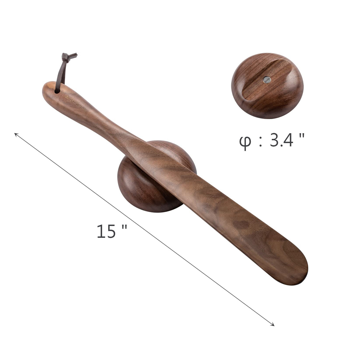 muso wood Shoe Horn 15" Long Handle for Seniors, Wooden Shoehorn for Men Women Kids Elderly Pregnancy - Hang Easily (Walnut) muso wood