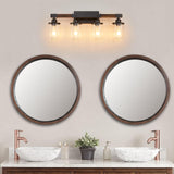 Feohak 4-Light Bathroom Vanity Light, Farmhouse Bathroom Light Fixtures Over Mirror, Rustic Industrial Wood Black Wall Lamp Sconce Light with Clear Glass Shade Feohak