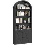 MAHANCRIS 6-Tier Bookshelf, 74.6'' Farmhouse Arched Bookcase with Cabinet, Freestanding Engineered Wood Display Bookshelf, with Adjustable Shelves, for Living Room, Study, Kitchen, Black BKBK2601 MAHANCRIS