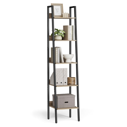 VASAGLE Bookshelf, 5-Tier Narrow Bookcase, Ladder Shelf for Home Office, Living Room, Bedroom, Kitchen, Camel Brown and Black ULLS109B50V2