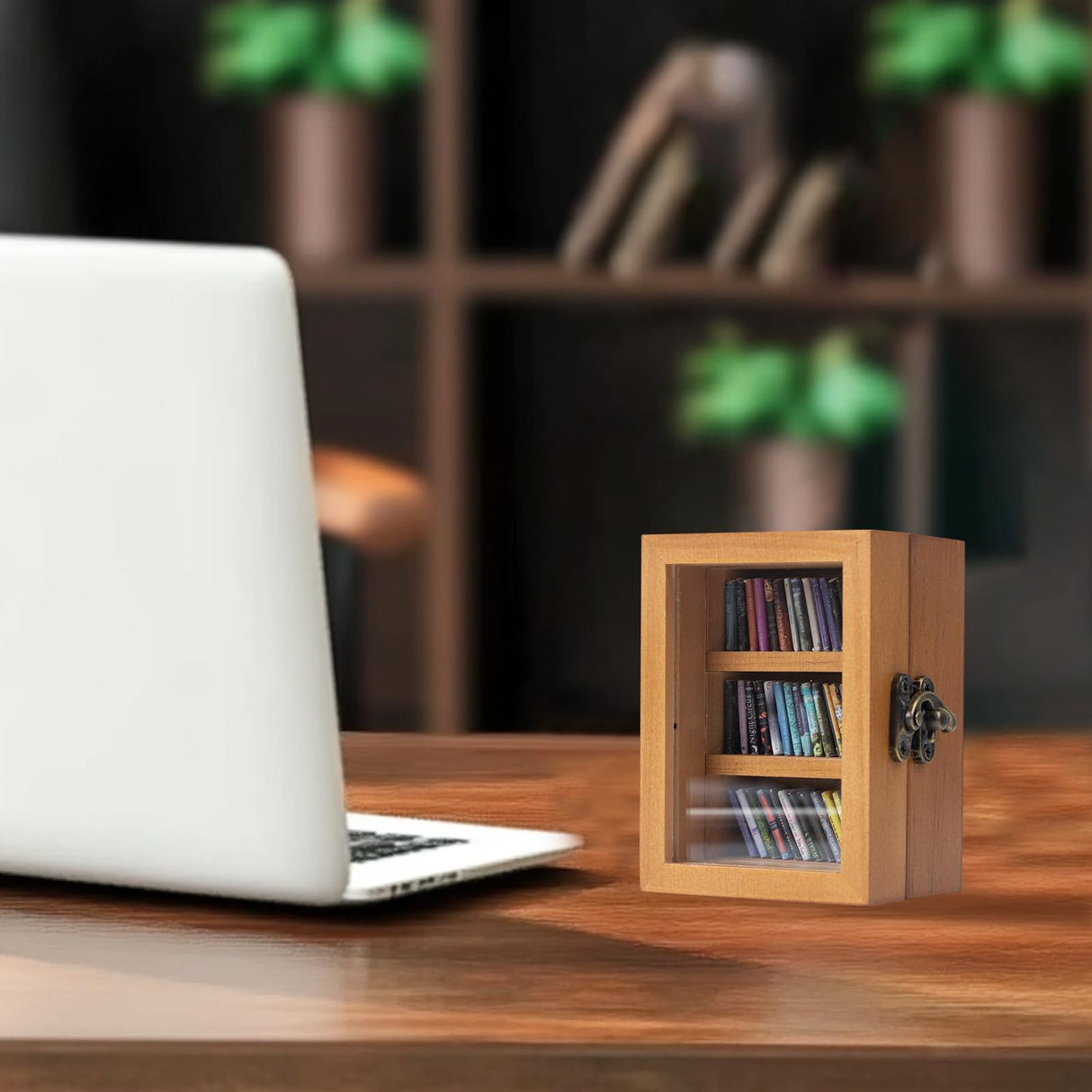 Brown Anxiety Bookshelf,Super Mini Bookshelf,Set:1 Wooden Book Display Case + 60 PCS Mini Books,Shake Away Your Anxiety,Home Study Room Office Bedroom Library Decor,Perfect for Book Lovers WodGod