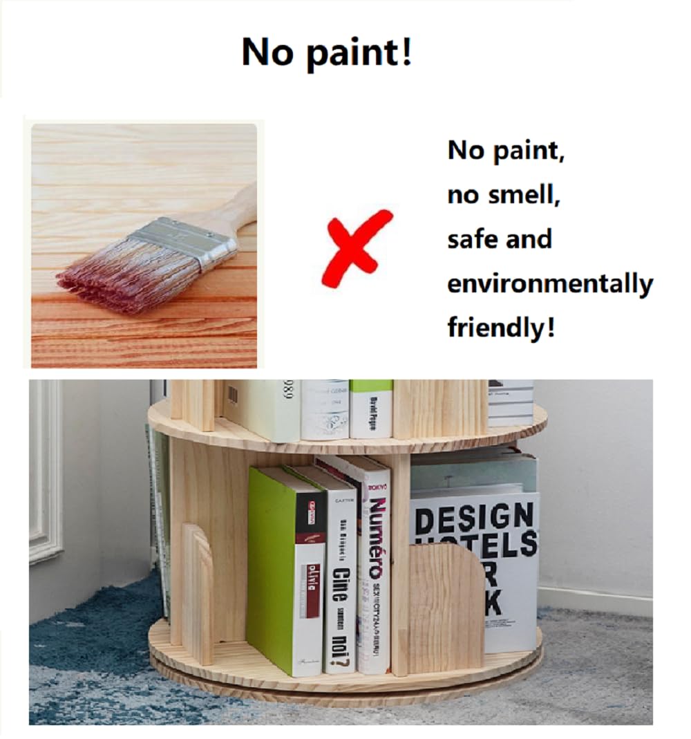 Heehee Wooden Rotating Bookshelf 360 Display Floor Standing Bookcase Storage Rack for Kids&Adults Multi-Functional Bookshelf Organizer (5-Tier) Heehee