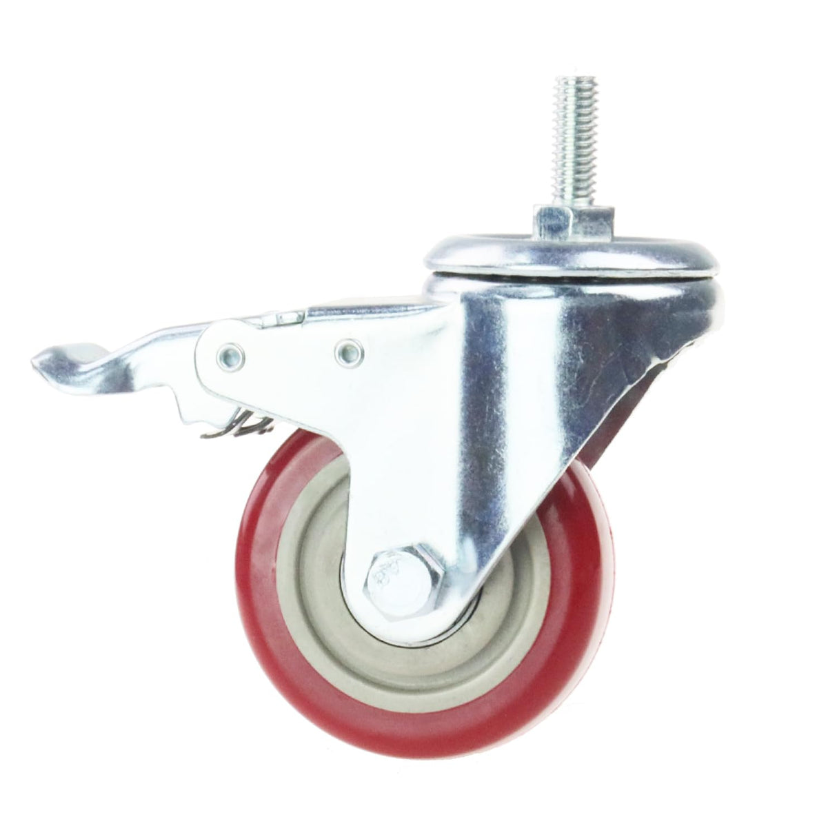Swivel Stem Casters, Heavy Duty Double-Locking Castors with Red PU Wheels Quiet and No Marking with Metric Thread Rods M10-1.5x25mm 800-1000lb Load Capacity Pack of 4 (3 Inch) N\A