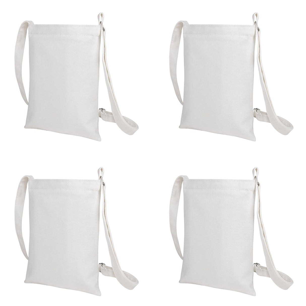 Muka 4 Pack Small Crossbody Canvas Zipper Bag, 7 x 9 Inch White Bag for DIY Craft Muka
