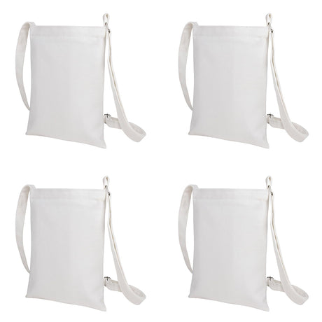 Muka 4 Pack Small Crossbody Canvas Zipper Bag, 7 x 9 Inch White Bag for DIY Craft Muka