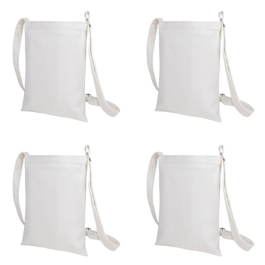 Muka 4 Pack Small Crossbody Canvas Zipper Bag, 7 x 9 Inch White Bag for DIY Craft