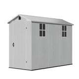 Patiowell 4' x 8' Outdoor Storage Shed with Floor, Plastic Shed Outside Resin Tool Shed with Two Windows and Lockable Door for Backyard Garden Patio Lawn, White (Fit-it Shed) Patiowell