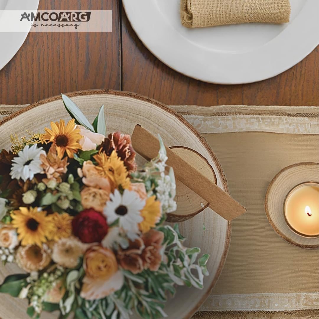 10 Pcs Wood slices for centerpieces 6-8 Inch, with 10 Versatile Candle Holders and Card Holders,and 20 Cards. Rustic wooden centerpieces for table for weddings,baby showers,DIY,crafts, party,home deco AMCOARG