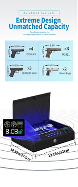 KASABLANK Gun Safe for Pistols - 3 Ways Unlock (Fingerprint/Digital PIN/Key) with Quick Access, LCD Temperature & Humidity Display, Solid Steel Safe for Home, Nightstand, Bedroom, Car and Cloakroom Generic