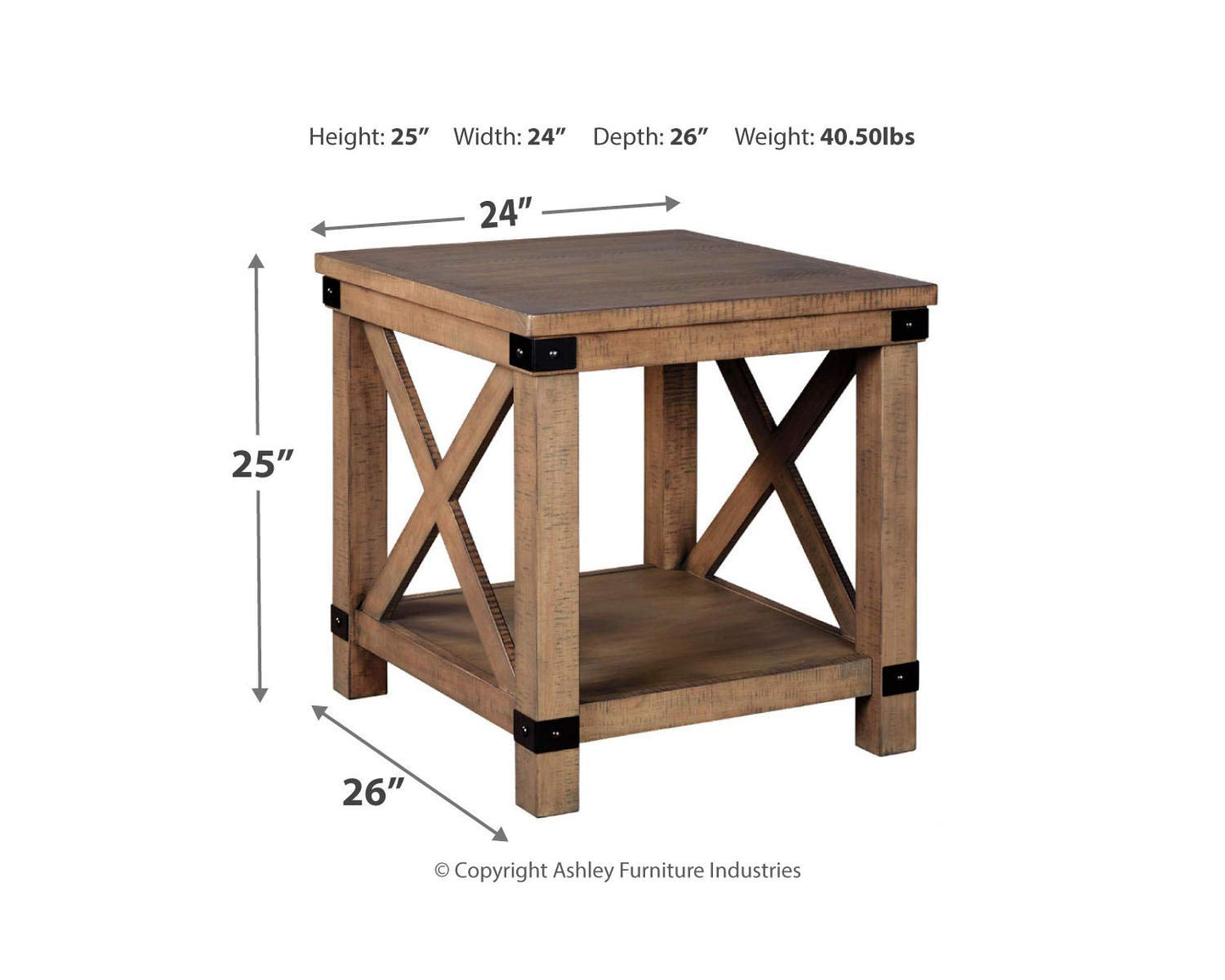 Signature Design by Ashley Aldwin Farmhouse Square End Table with Crossbuk Details, Light Brown - WoodArtSupply