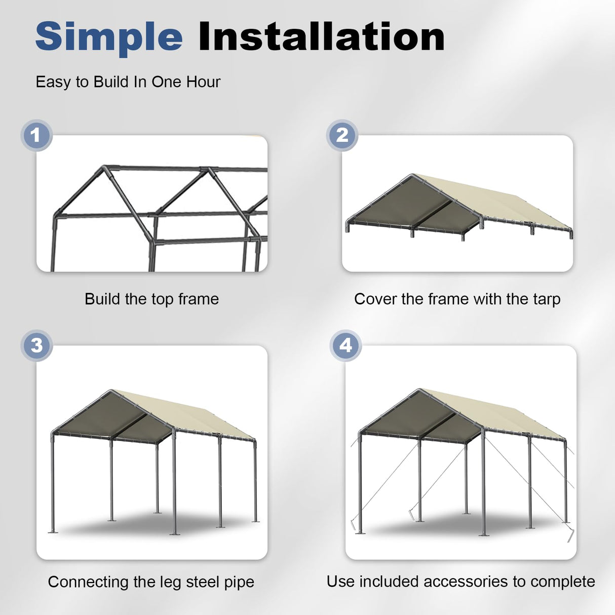 Grezone 10 x 20ft Heavy Duty Carport,Portable Car Tent Garage,All Season UV Resistant Car Canopy for Auto,Truck,Boat,Car (Beige) Grezone