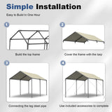 Grezone 10 x 20ft Heavy Duty Carport,Portable Car Tent Garage,All Season UV Resistant Car Canopy for Auto,Truck,Boat,Car (Beige) Grezone