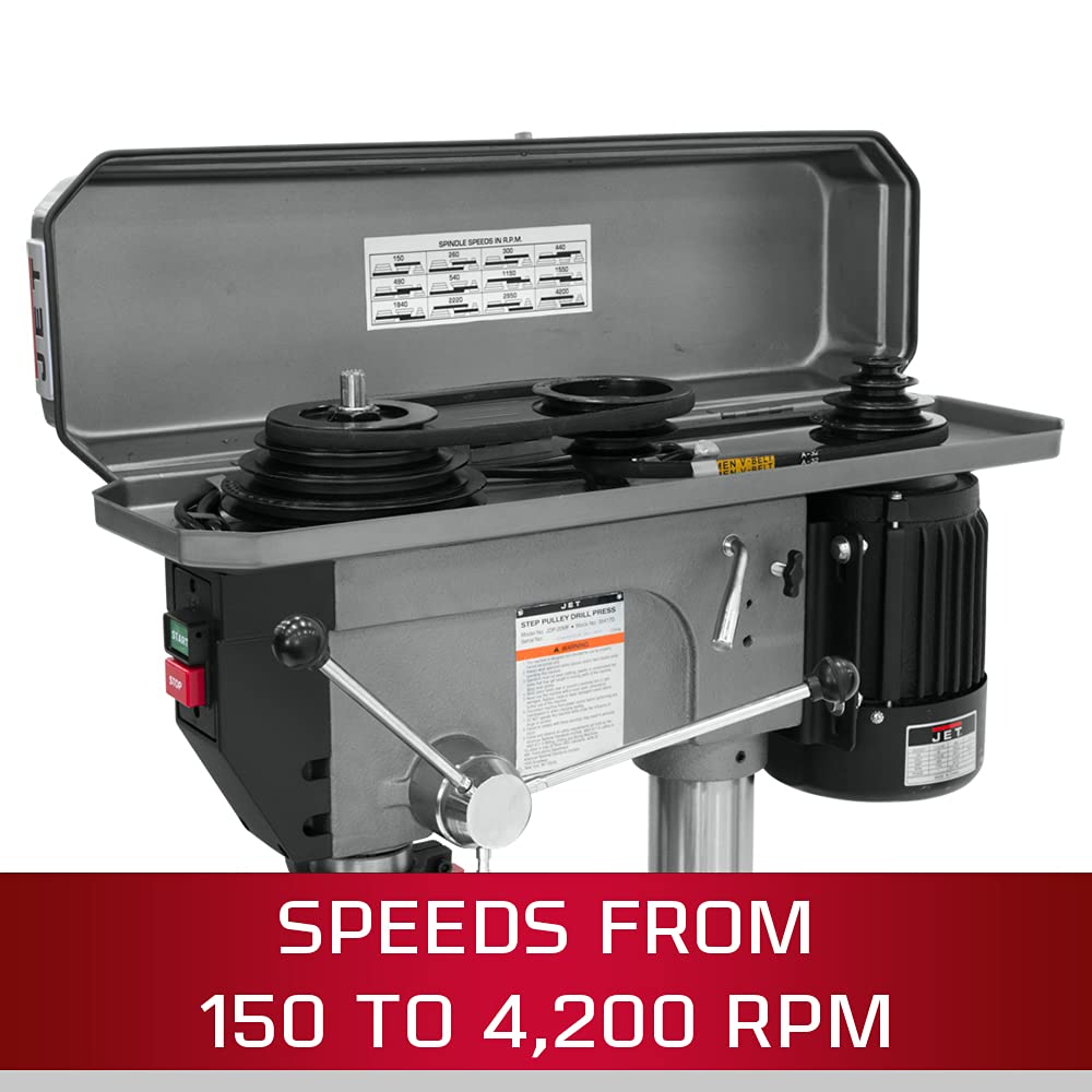 JET 20-Inch Step-Pulley Floor Drill Press, 1-1/2 HP, 1Ph 115/230V (JDP-20MF) Jet