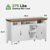 Marsail 55" Buffet Cabinet with Storage, Farmhouse Kitchen Sideboard Cabinet w/4 Doors & Shelves, Coffee Bar Buffet Table for Dining Room, Brown White Marsail