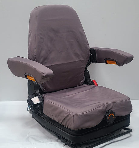 DSC Tractor Seats, Forklift/Tractor Replacement Suspension Seat with Built-in Headrest and Adjustable Armrest Customized in Gray Endura. TSKL10-C8 WoodArtSupply