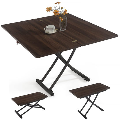 MYSELFLY Living Room Dinning Tables Folding Metal Lift Bracket Multifunction Transform Dinner Kitchen Coffee Tea End Table in Home Wood Desktop Design 40x35 Walnut - WoodArtSupply