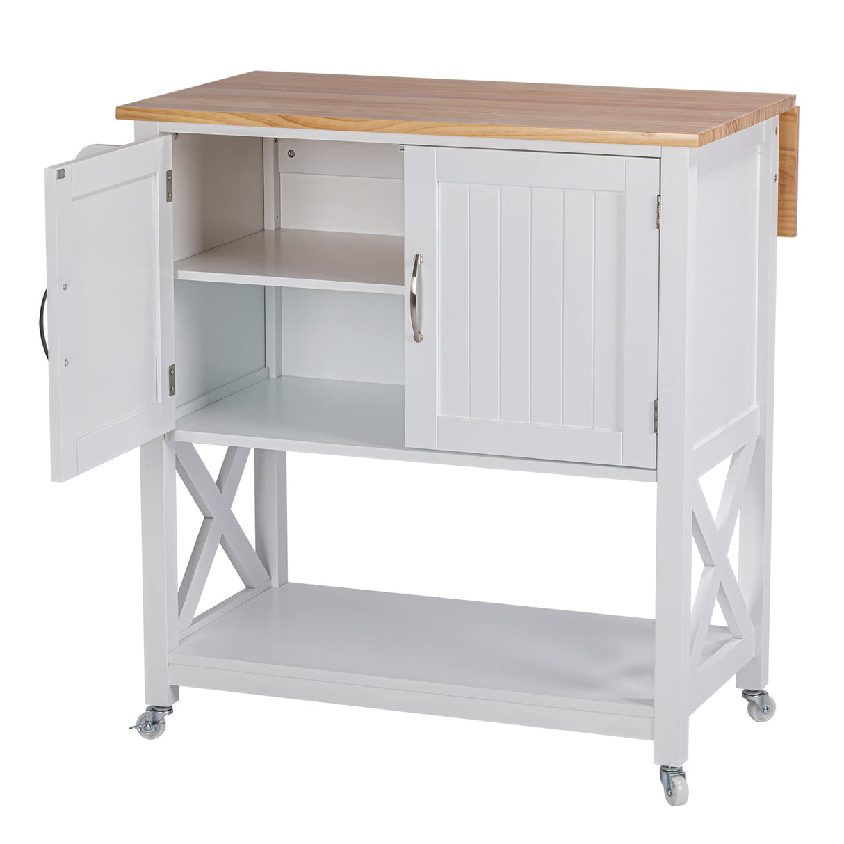 Spirich Kitchen Island on Wheels, Rolling Kitchen Cart with Storage Cabinet, Small Kitchen Island with Drop Leaf and Towel Rack for Dining Room, White Spirich