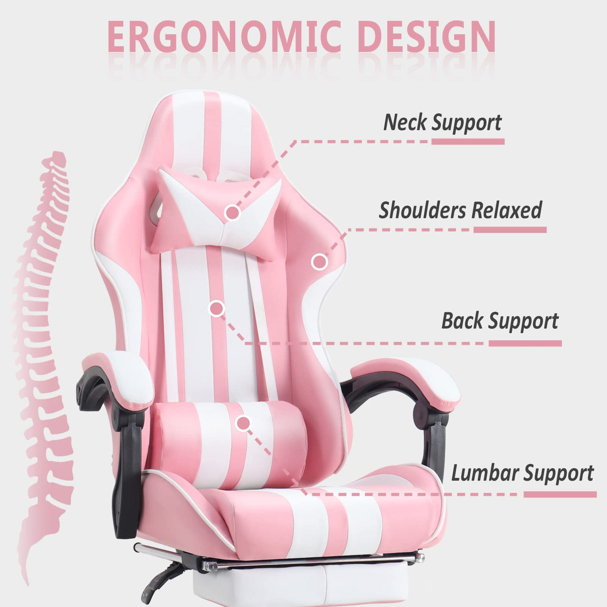 Ferghana Gaming Chairs with Footrest,Computer Game Chair,Massage Gaming Chairs,Christmas,Xmas Gift,PC Gaming Chairs for Adults Teens for Gaming Live Streaming Room(Pink,Racing Version) Ferghana