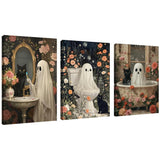 Mrnsiet 3 Pack Ghost Paint by Numbers Kit for Adults, Halloween Ghost Adult Paint by Number Kits on Canvas, Acrylic Bathroom Easy Paint by Numbers for Gift Home Decor 12x16 Inch Mrnsiet