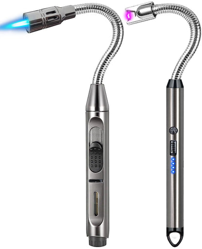 2 Pack Candle Lighter Electric Arc Long Lighter Flex Neck Utility Lighter Butane Torch Lighter Rechargeable USB Lighter Refillable Gas Jet Flame Windproof Lighter for Camping BBQ Grill Gas Stove