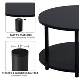 Vanrohe Small Round Coffee Table with Open Storage for Small Space, 23.5" Black 2-Tier Wooden Center Table for Living Room, Metal Legs, Easy to Assemble Vanrohe