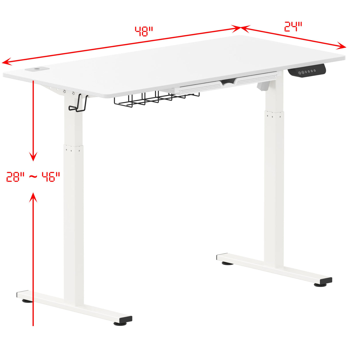 SHW Memory Preset Electric Height Adjustable Standing Desk, 48 x 24 Inches, White SHW