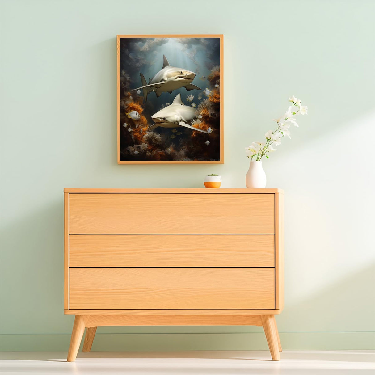 ZUVRDIAI Paint by Numbers Sharks for Adults, Acrylic Oil Painting by Numbers Kits for Beginner with Paintbrushes Brushes Art Crafts Canvas for Home Decor 16x20 Inch ZUVRDIAI