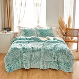 Flysheep Luxury Faux Fur Shaggy Fluffy Comforter Set Twin Size Mixed Aqua and White Long Hair, 3 Pieces Plush Flannel Sherpa Backing Reversible Soft Microfiber Bedding Set Super Warm for Winter Flysheep