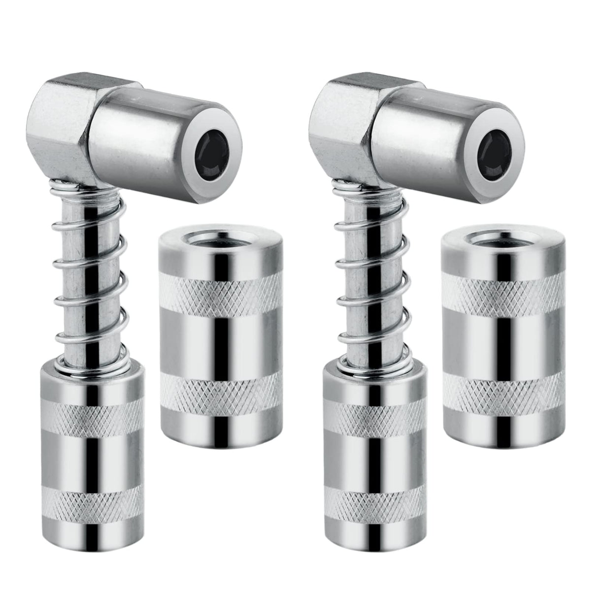 SURIEEN 90 Degree Grease Coupler Adapter with Sleeves, 3 Jaw Angle Grease Fitting Tool, 90 Degree Grease Gun Coupler Snaps onto Grease Fittings in Tight Spaces for Auto, Farm, Truck - 4 Pieces SURIEEN