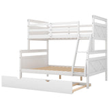 Twin Over Full Bunk Bed with Trundle, Wood Bunk Bed Twin Over Full with Safety Guardrail & Ladder, Convertible to 3 Separated Beds, Perfect for Kids, Teens,Adults,Bedroom Furniture,White Harper & Bright Designs