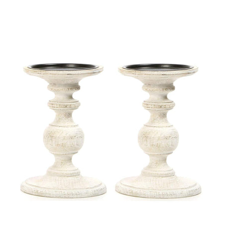 Hosley Set of 2 White Wooden Pillar Candle Holder Country Style 7 Inch High Ideal Gift for Wedding Party Special Occasion or as a Candle Holder Hosley