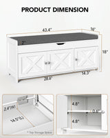Amada Shoe Storage Bench, Entryway Bench with Cushioned Seat & Lift Top Storage, 3 Doors, Adjustable Shelf, 300 lbs Capacity, Bench with Shoe Rack for Entryway, Bedroom, Living Room, White AMADA HOMEFURNISHING