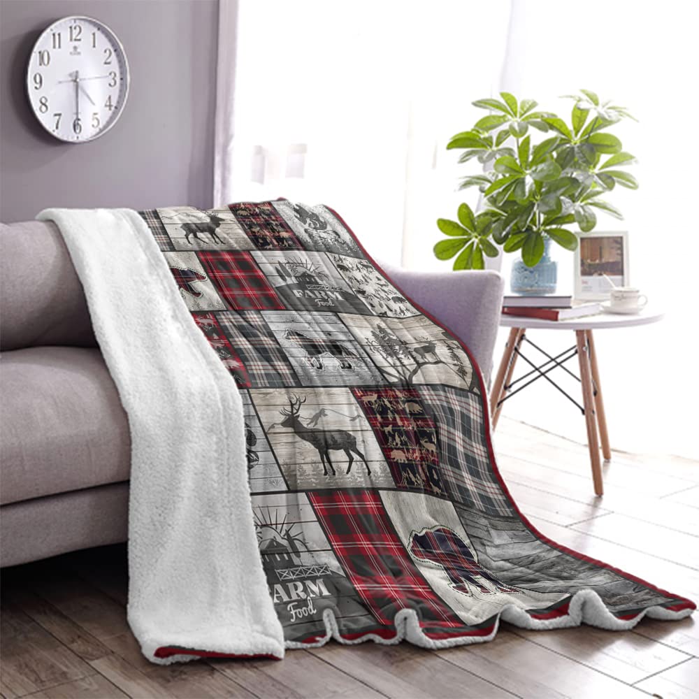 Belperan Wolf Bear and Deer Throw Blanket Rustic Cabin Decor Woodland Blanket Plaid Christmas Blanket Gifts for Women Southwestern Farmhouse Decor for Couch Bed Livingroom Belperan