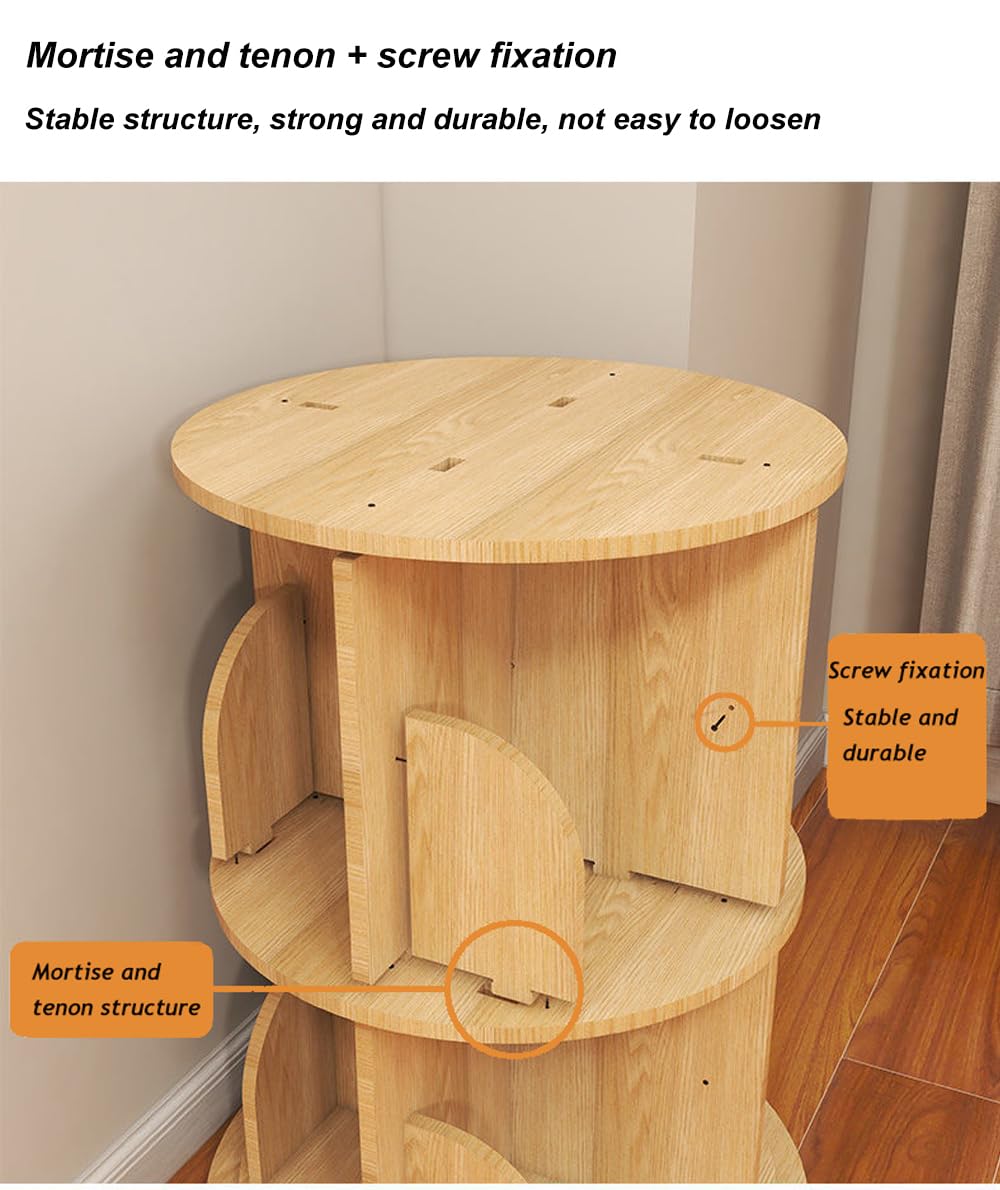 Rotating Bookshelf, 360 Display 2 Tier Floor Standing Bookcase Storage Rack for Kids&Adult, Wood Narrow Book Shelf Organizer for Bedroom, Living Room, Study Room Bear Qiaqia