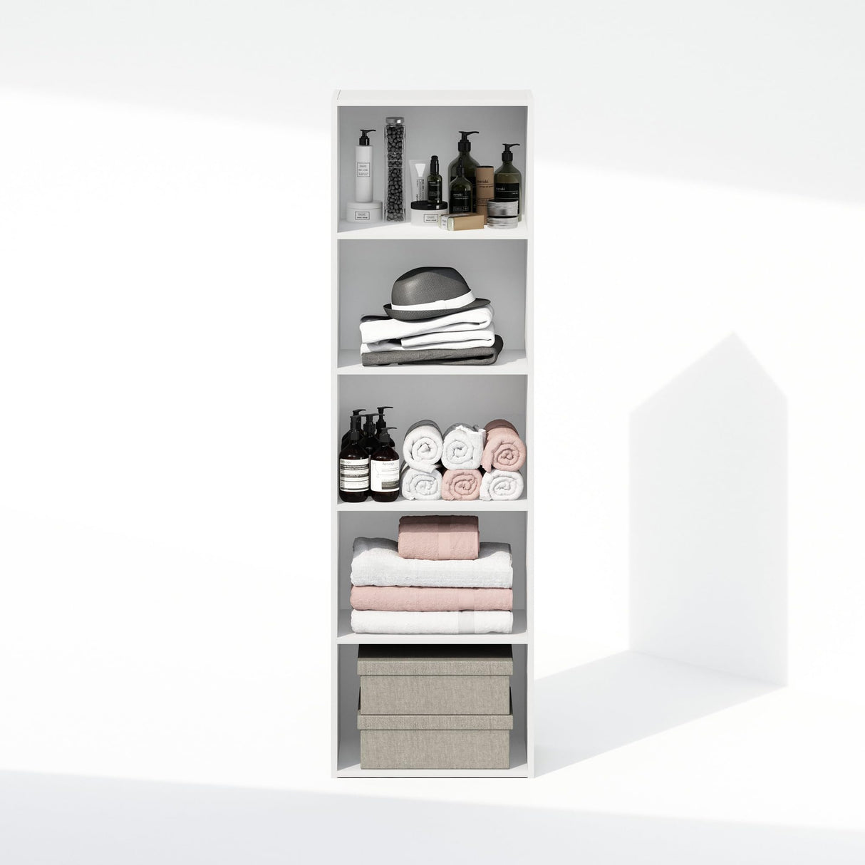 Furinno Reed Closet Organizers and Storage, 5-Tier Closet Organizer, Open Shelf Closet Storage, for Wardrobe, Bedroom, Living Room, White Furinno