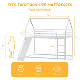 Varmsteda Bunk Bed Twin Over Twin for Kids with Slide and Ladder, Metal Floor Bunk Bed Frame with Full-Length Guardrail, Space-Saving Bunk Beds, White Varmsteda