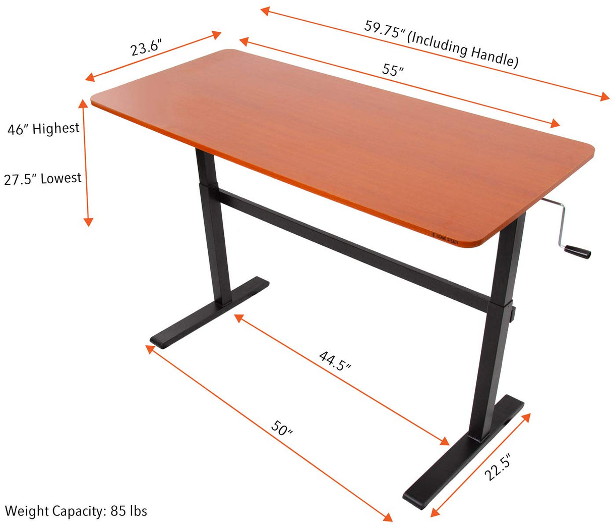 Stand Steady Tranzendesk | 55 Inch Standing Desk with Detachable Wheels | Crank Height Adjustable Sit to Stand Workstation | Modern Ergonomic Desk Supports 3 Monitors (Cherry) Stand Steady