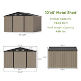 Patiowell 10 x 8 FT Outdoor Storage Shed, Large Garden Tool Metal Shed with Sloping Roof and Double Lockable Door, Outdoor Shed for Backyard Garden Patio Lawn, Brown Patiowell