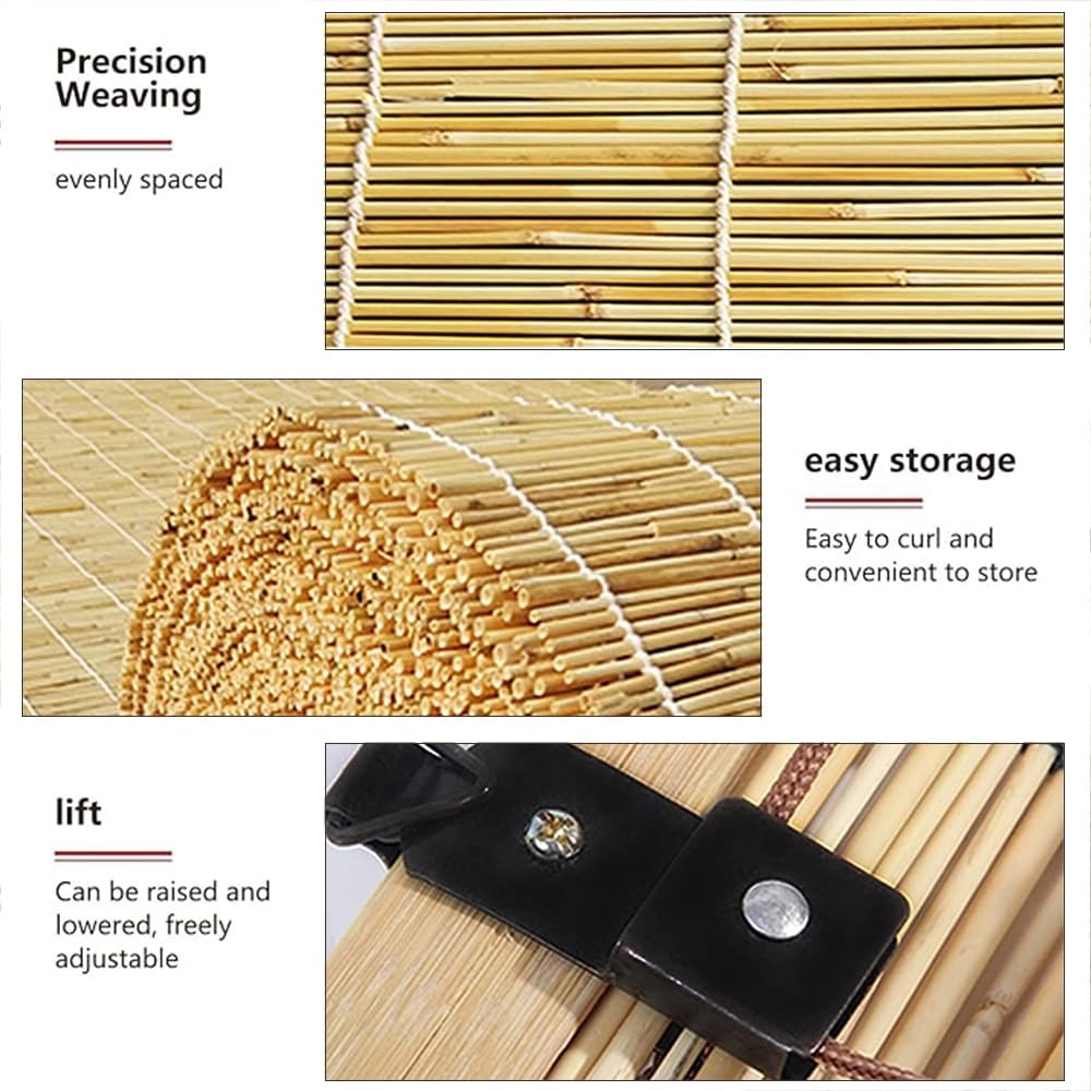 QHDPKU Outdoor Bamboo Blinds Roll Up Woven Reed Shades Waterproof Matchstick Roller Curtain for Window Patio Gazebo Restaurant, Breathable, 24" 30" 32" 40" 46" 54" 60" 72" Wide Cordless QHDPKU