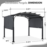 MASTERCANOPY 10x10ft Outdoor Retractable Pergola with Sun Shade Canopy Patio Metal Garden Pergola,Dark Grey MASTERCANOPY
