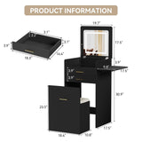 ARTETHYS Small Vanity Desk Set with Flip-top Mirror and Lights Black Integrated 3 in 1 Makeup Table for Small Space Compact Mini Dressing Table with Fold-up Panel and Storage Chair for Bedroom ARTETHYS